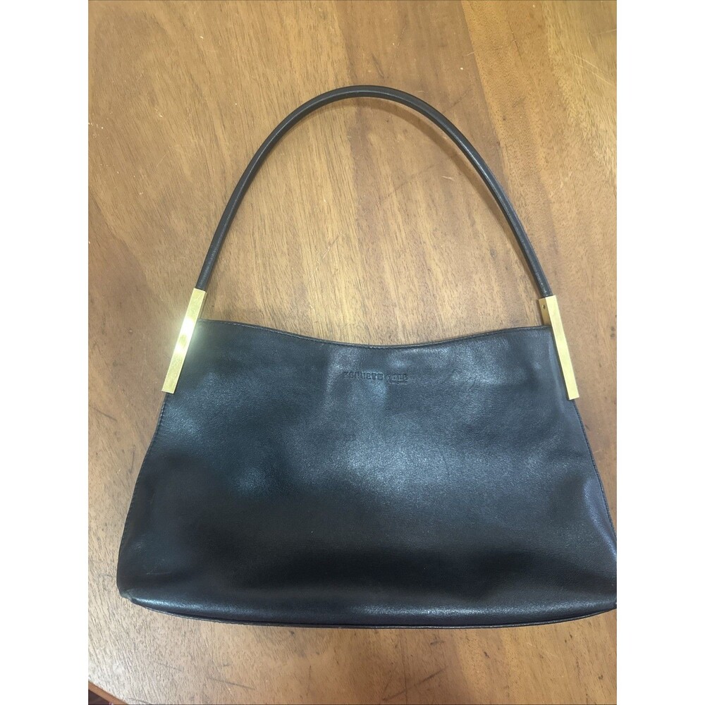 VTG Kenneth Cole Black Handbag Gold Tabs Leather Small Date night